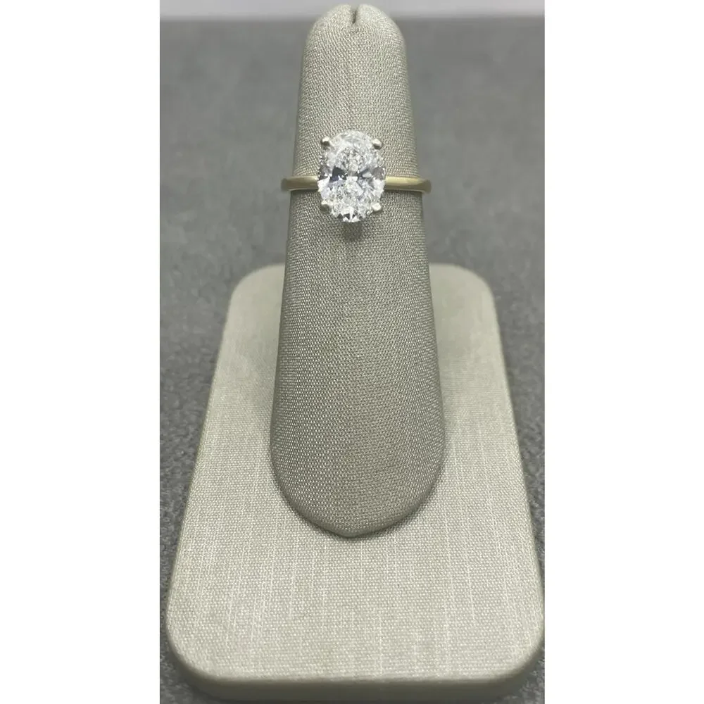 14K Two-tone Oval Lab Diamond Ring W/ Hidden Diamond Halo Under Gallery (26240)